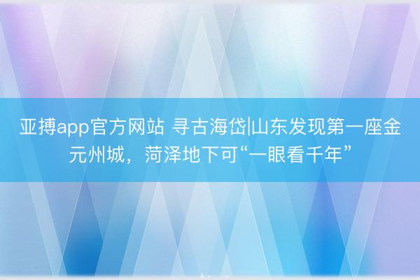 亚搏app官方网站 寻古海岱|山东发现第一座金元州城,菏泽地下可“一眼看千年”