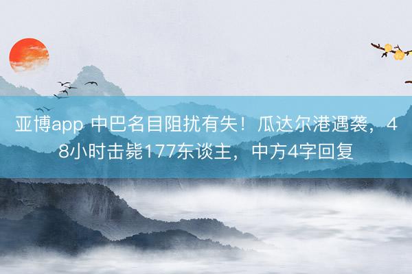 亚博app 中巴名目阻扰有失!瓜达尔港遇袭,48小时击毙177东谈主,中方4字回复