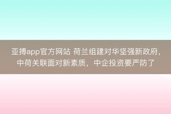 亚搏app官方网站 荷兰组建对华坚强新政府,中荷关联面对新素质,中企投资要严防了