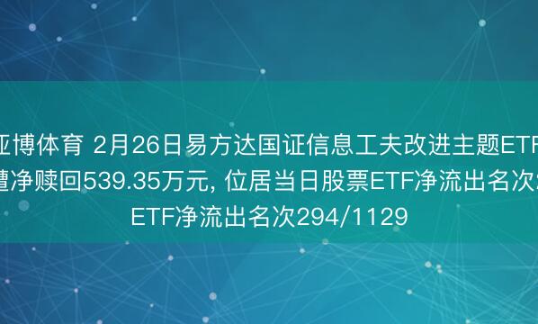 亚博体育 2月26日易方达国证信息工夫改进主题ETF(159540)遭净赎回539.35万元， 位居当日股票ETF净流出名次294/1129