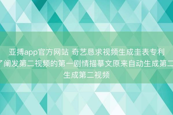 亚搏app官方网站 奇艺恳求视频生成圭表专利， 终了阐发第二视频的第一剧情描摹文原来自动生成第二视频