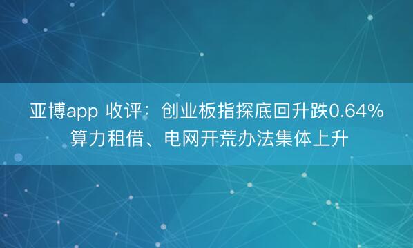 亚博app 收评：创业板指探底回升跌0.64% 算力租借、电网开荒办法集体上升