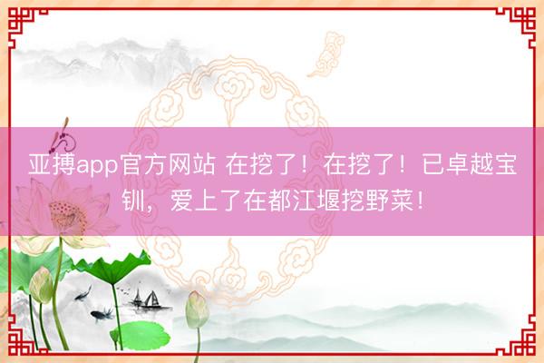 亚搏app官方网站 在挖了!在挖了!已卓越宝钏,爱上了在都江堰挖野菜!