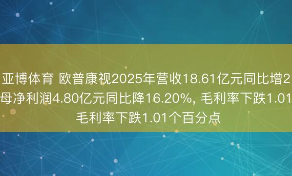 亚博体育 欧普康视2025年营收18.61亿元同比增2.62%, 归母净利润4.80亿元同比降16.20%, 毛利率下跌1.01个百分点