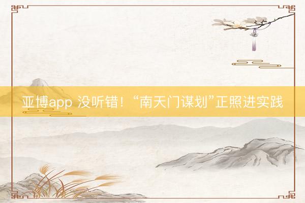 亚博app 没听错!“南天门谋划”正照进实践