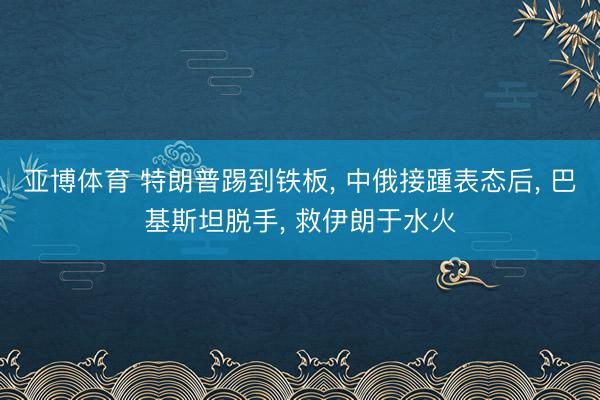 亚博体育 特朗普踢到铁板， 中俄接踵表态后， 巴基斯坦脱手， 救伊朗于水火