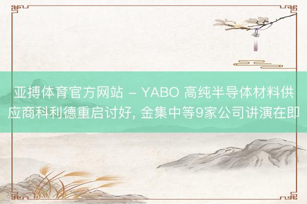 亚搏体育官方网站 - YABO 高纯半导体材料供应商科利德重启讨好， 金集中等9家公司讲演在即