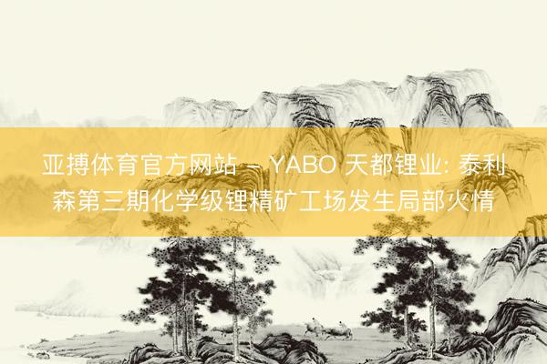 亚搏体育官方网站 - YABO 天都锂业: 泰利森第三期化学级锂精矿工场发生局部火情